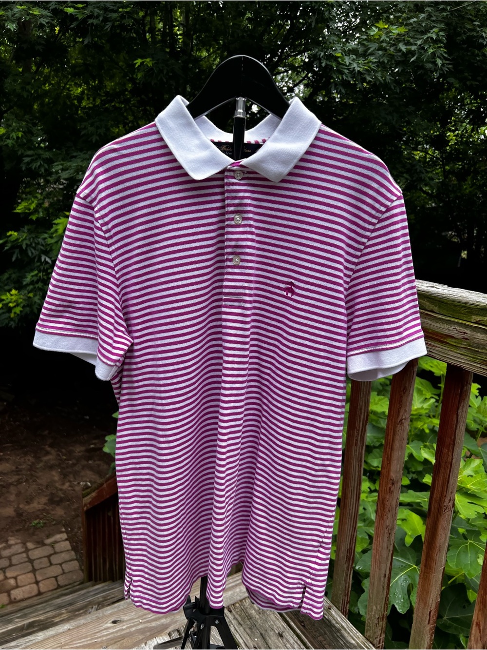 Men's Brooks Brothers Magenta & White Striped Polo Shirt